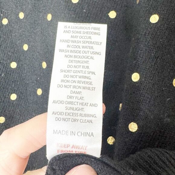 Brodie Black Cashmere Sweater with Metallic Gold Polka Dots Women’s Size Small S - Picture 5 of 6